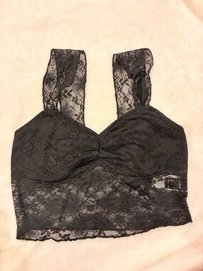 SHEIN Black Lace Longline Bralette Crop Top